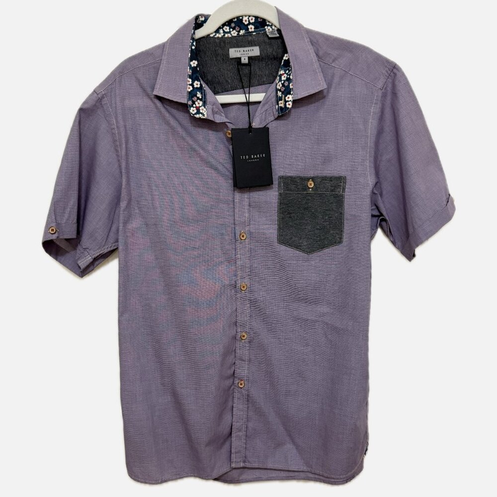 NWT Ted Baker London  Short Sleeve Tailored Fit Purple Button Down Shirt Size 5